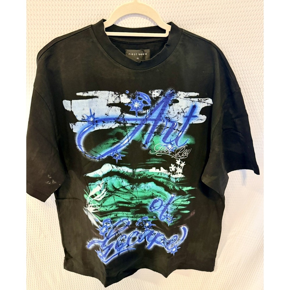 First Row Art of Escape Jeweled Letters Shirt XL Black Bling Rhinestone FRT2190